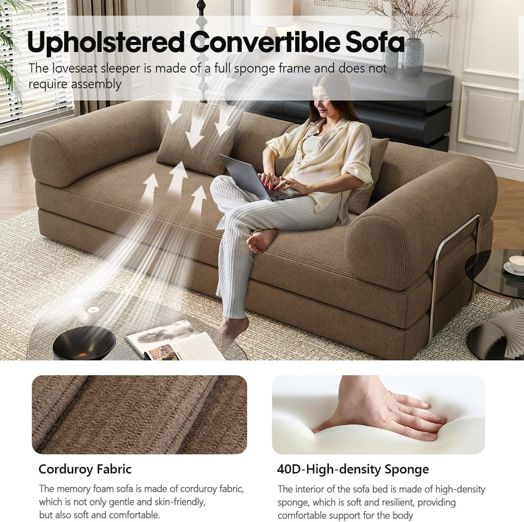 78.8' Modular Sofa Bed - 4-in-1 Convertible Design with Corduroy Fabric and High Density Sponge, Removable Cover and Fixed Frame