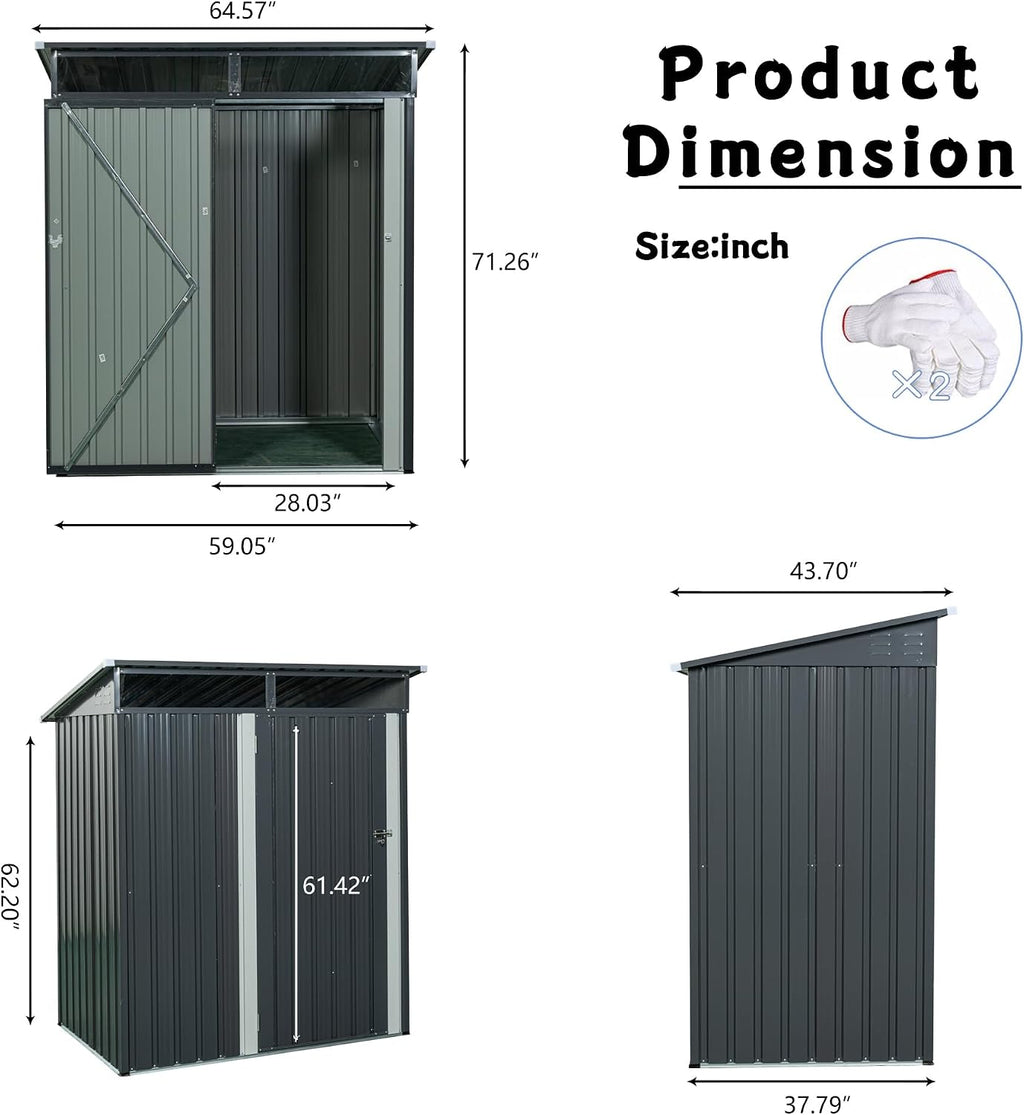 Storage Shed, 5X 3FT Outdoor Storage Shed,with Hinged Door Padlock Utility Tool Shed Storage House, for Backyard Garden Patio Lawn (Grey)