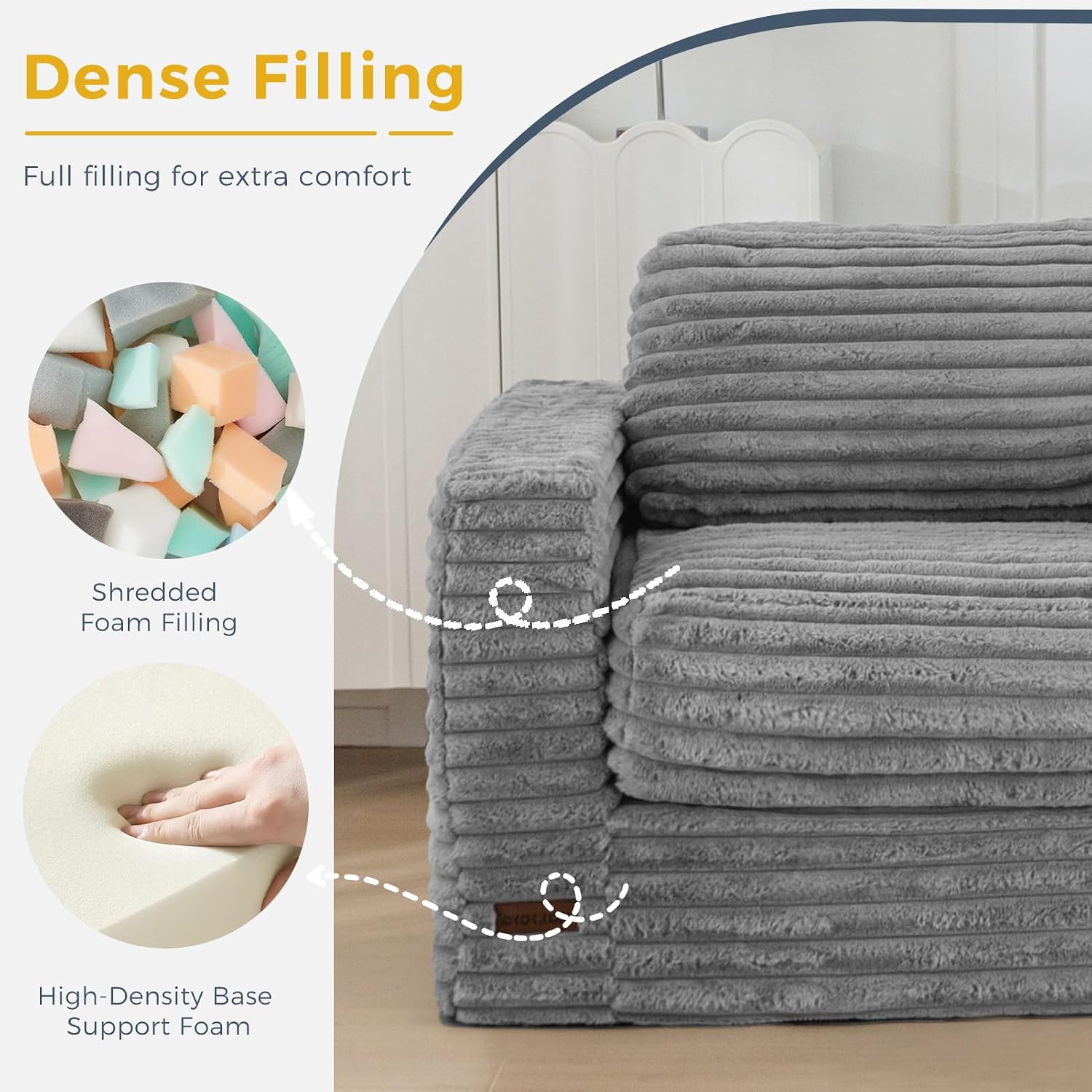 MAXYOYO Bean Bag Chair for Adults, Upholstered Floor Sofa with Pillows and Armrests, Bean Bag Sofa Plush Chair Couch for Bedroom Living Room, Dark Grey