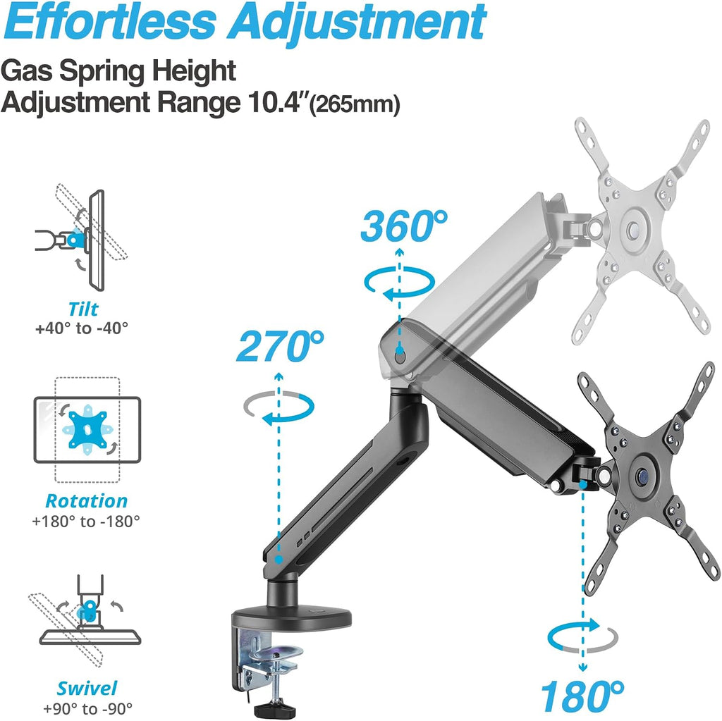 AVLT Single 27'-45' RGB Gaming Monitor Arm Desk Mount Built-in 20 Lighting Modes Touch Button Control Fits Flat/Curved/Ultrawide Screens Height Swivel Tilt Rotation Adjustable Stand -Dark Gray
