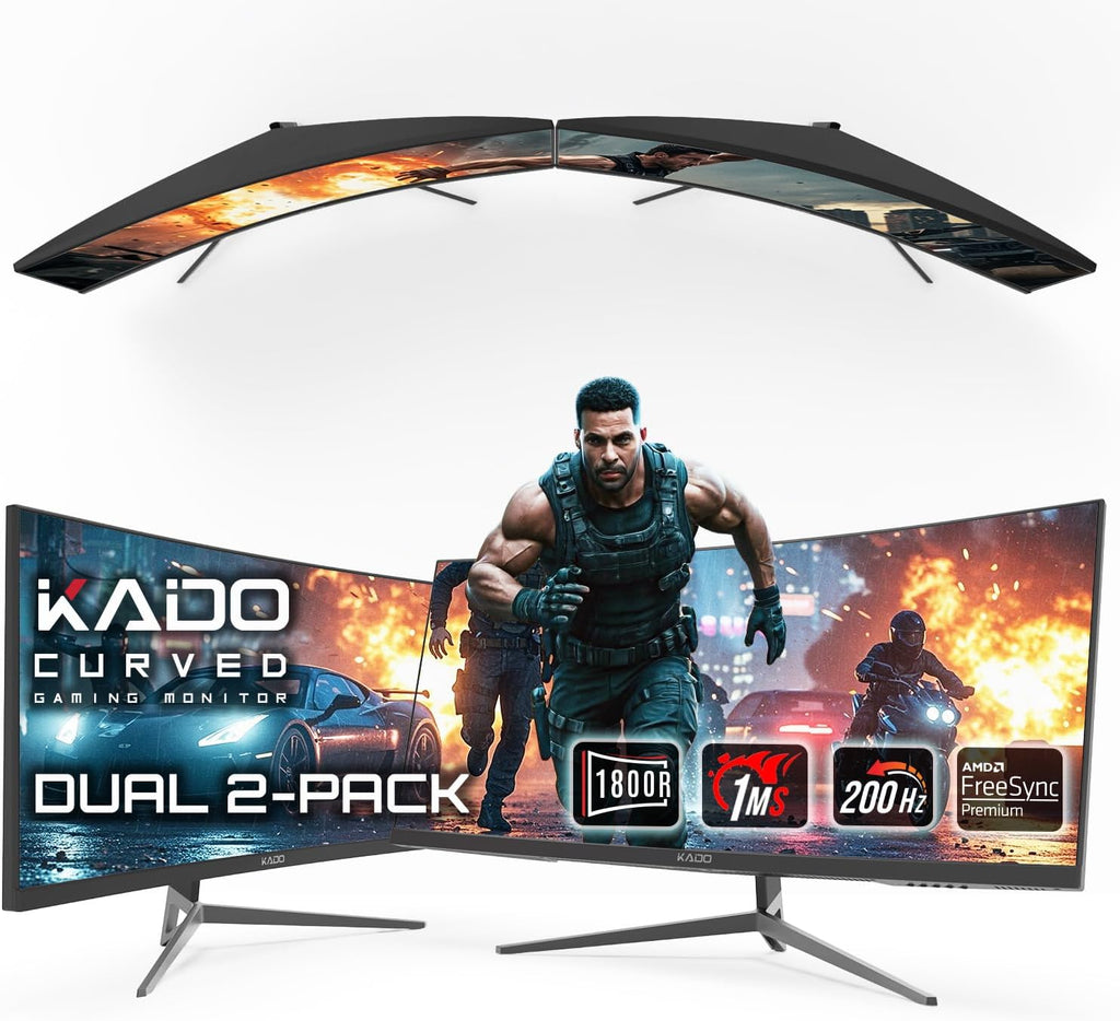 Kado Dual Gaming Monitor Setup - 2-Pack 30' Curved 1800R 21:9 Ultrawide 2560x1080 200Hz 1ms Computer Monitor, Stacked Gaming Setup AMD FreeSync Premium, VESA Mount HDMI DisplayPort Built-in Speakers