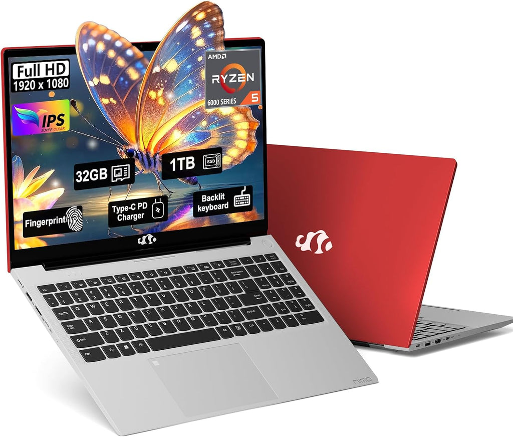 NIMO 15.6' IPS FHD-Gaming-Laptop, AMD Ryzen 5 6600H 6-Cores 660M GPU 32GB DDR5 RAM 1TB SSD(Beat i7-1165G7, Up to 4.5GHz) Computer with 100W GaN Type C Fingerprint Backlit Keyboard Win 11