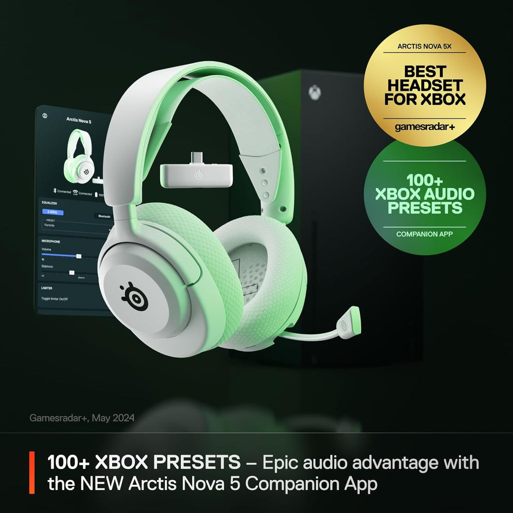 SteelSeries Arctis Nova 5X Wireless Multi-System Gaming Headset — White — Neodymium Magnetic Drivers — 100+ Audio Presets — 60 HR Battery — 2.4GHz or BT — Gen2.X Mic — Xbox, PC, PS, Switch, Mobile