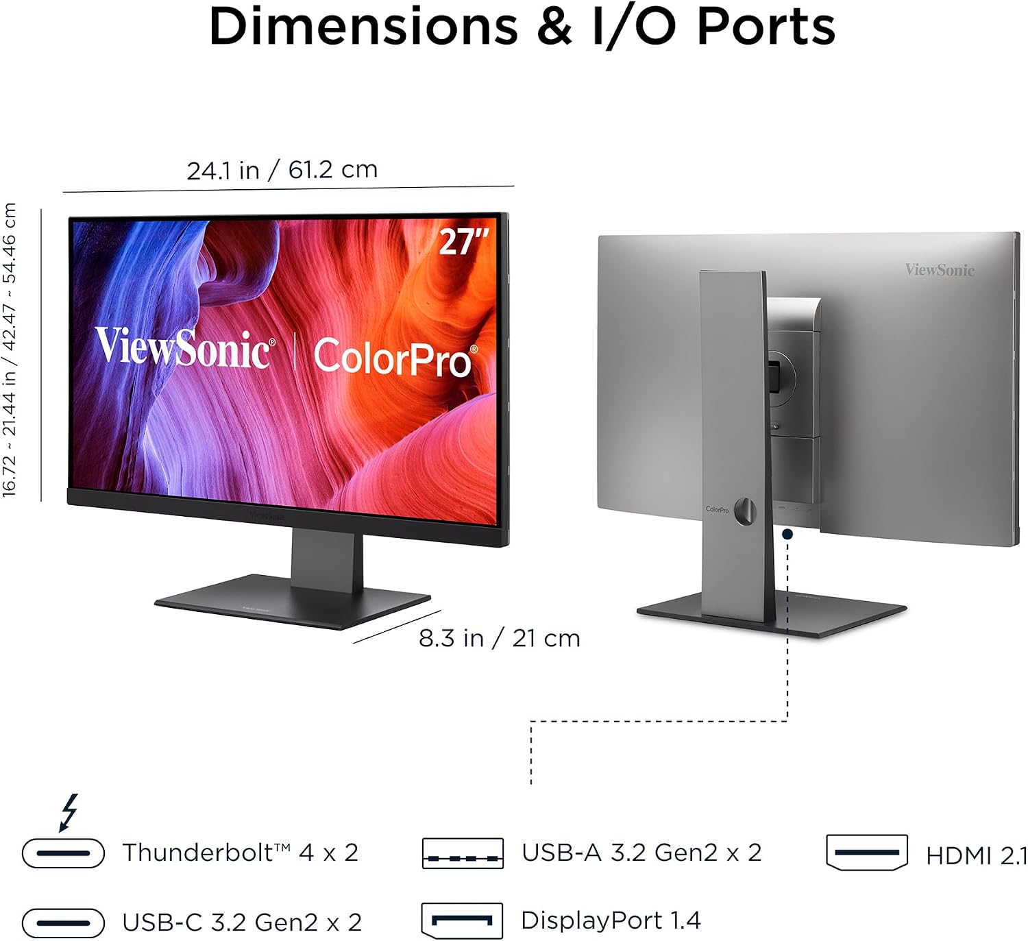 ViewSonic VP2788-5K 27 Inch 5K Mac-Ready Monitor, IPS with 100% sRGB, 99% DCI-P3 and Pantone Validated for Mac Studio Desktop Setups, Advanced Ergonomics, Thunderbolt 4, USB, HDMI, and DisplayPort