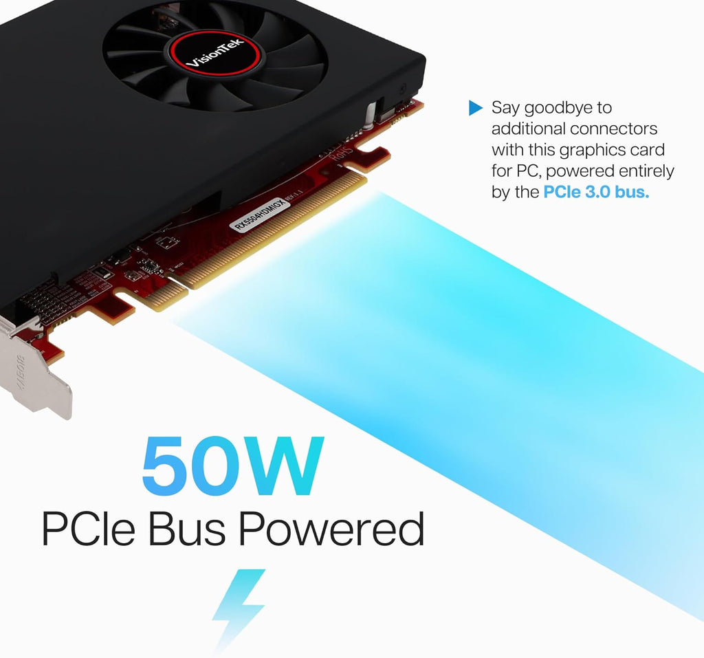 VisionTek AMD Radeon RX 550 4GB GDDR5 for PC – Computer Graphics Card: Supports 4k Monitor Resolution – x4 DisplayPort Outputs, PCI Express 3.0, DirectX 12, Bus-Powered - 901458