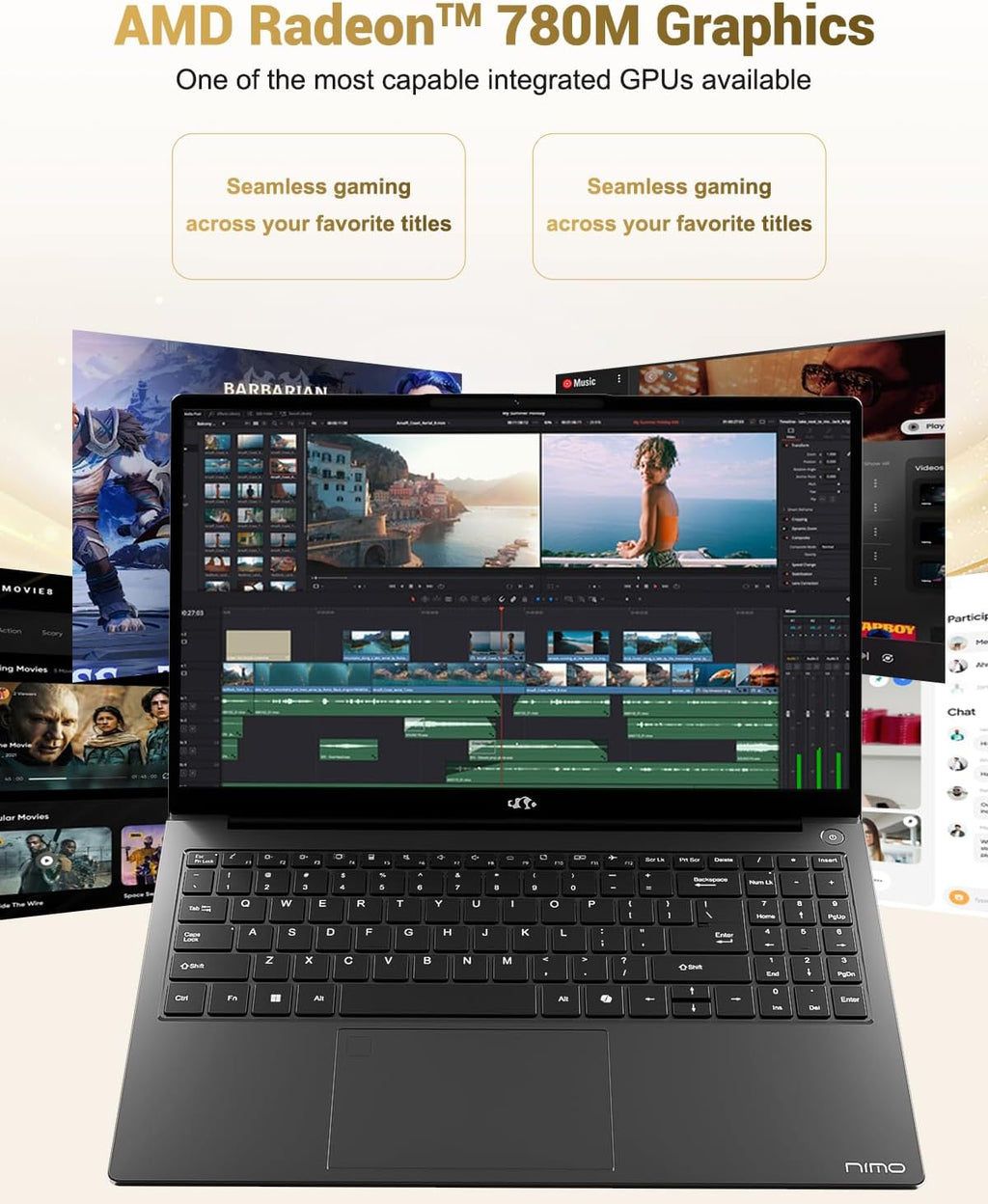 NIMO 15.6' IPS FHD-Gaming-Laptop, AMD Ryzen 7 8745HS 32GB DDR5 RAM 2TB SSD (up to 4.9GHz) Radeon 780M Graphics Business Computer with 100W Type-C Backlit Keyboard, Fingerprint USB-C 4.0