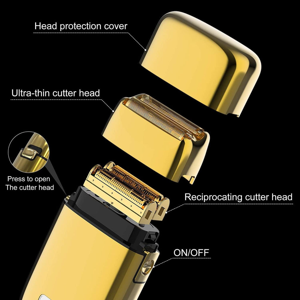 Men's Shaver, Full Metal Electric Shaver For Men Hair Beard Electric Razor Bald Head Shaving Machine Finishing Fades Rechargeable (Color : Gold with box)