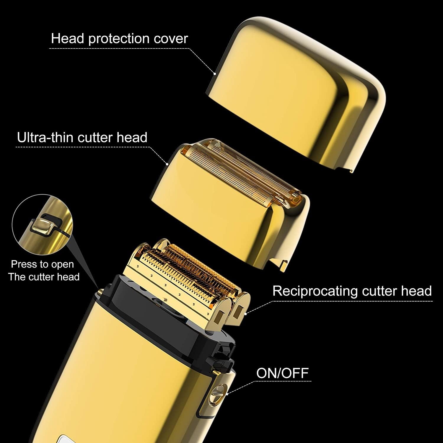 Men's Shaver, Full Metal Electric Shaver For Men Hair Beard Electric Razor Bald Head Shaving Machine Finishing Fades Rechargeable (Color : Gold with box)