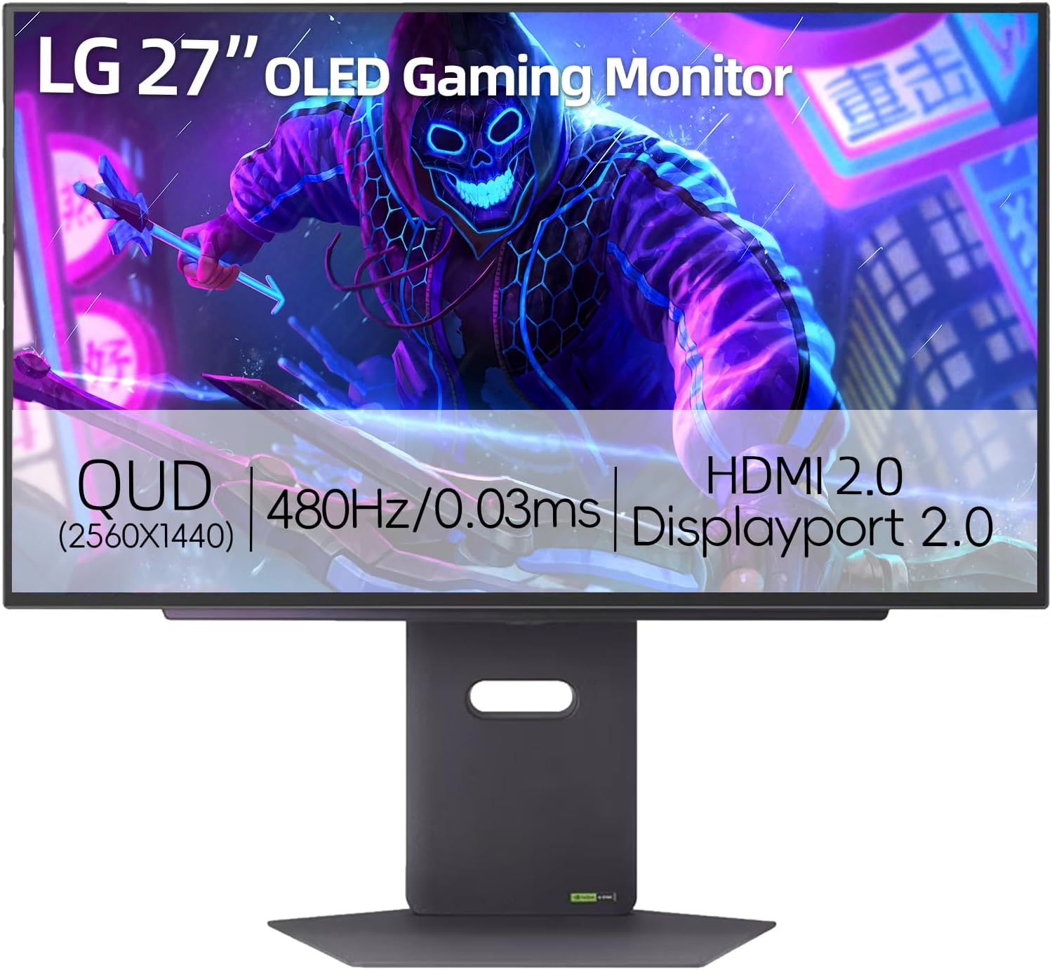 LG 27' OLED QHD (2560 x 1440) Gaming Monitor, 480Hz, 0.03ms, FreeSync Premium Pro, G-Sync Compatible, DisplayHDR True Black 400, DCI-P3 98.5%, RGB Lighting, Adjustable Stand