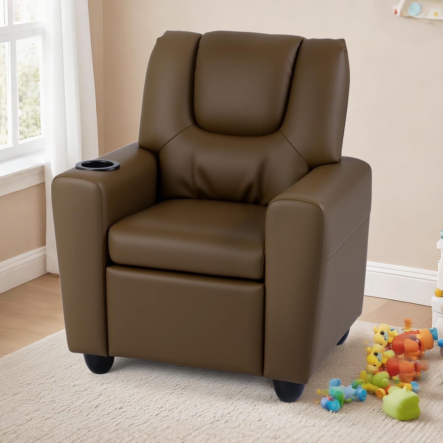 Costzon Kids Recliner Chair with Cup Holder, Toddler Adjustable Lounge Chair w/Footrest for Boys Girls Room, Ergonomic Baby Child Furniture Sofa for Age 3+ Gifts, Kids Mini Recliner up to 150 lbs