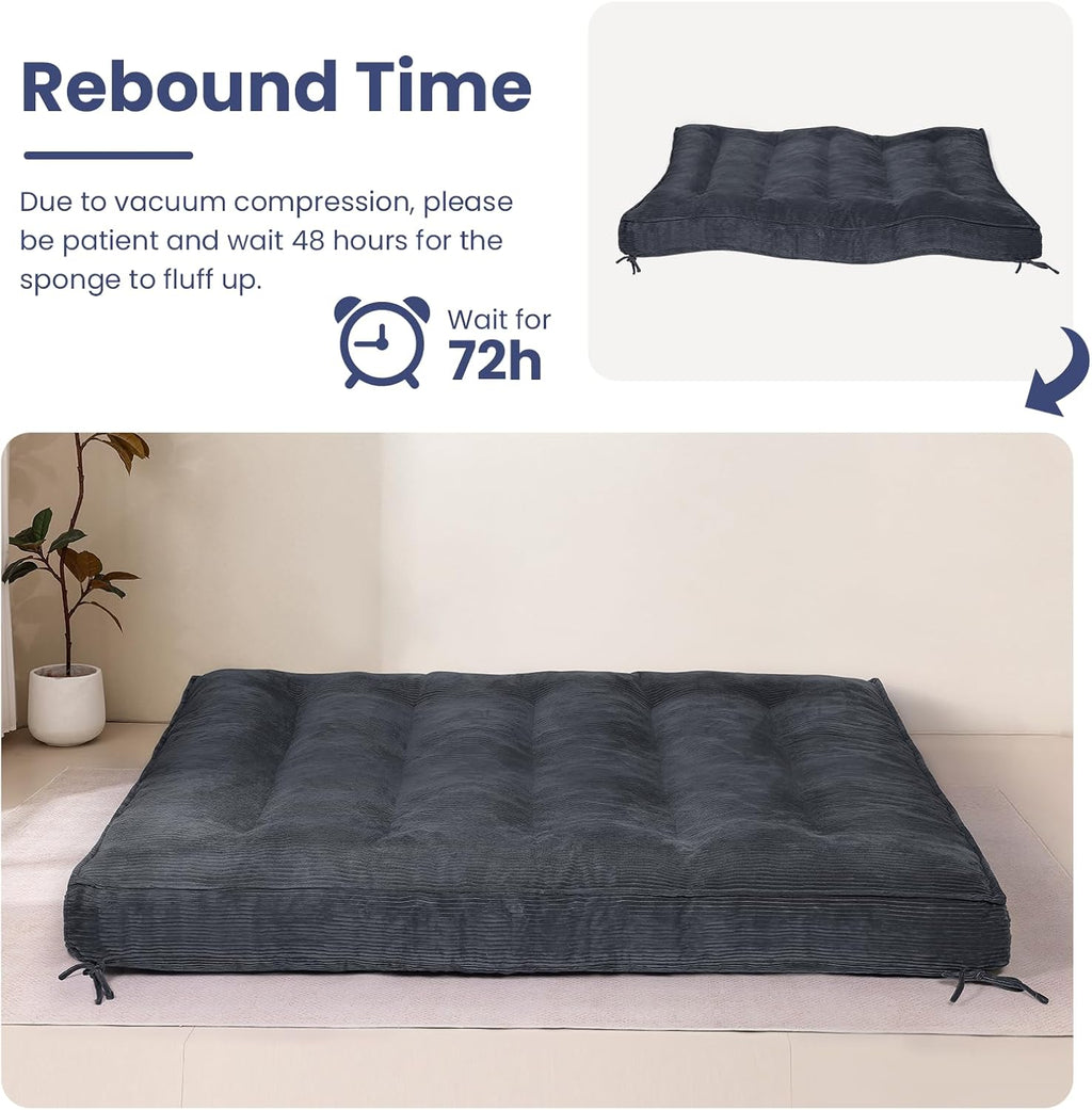 JUIKURY 8' Futon Mattress Queen Size, Thick Futons Sofa Couch Bed Sleeper Sofa Bed, Floor Mattress for Adults, Roll Up Folding Mattres Shredded Foam Filling, Medium Firm(Frame Not Included)