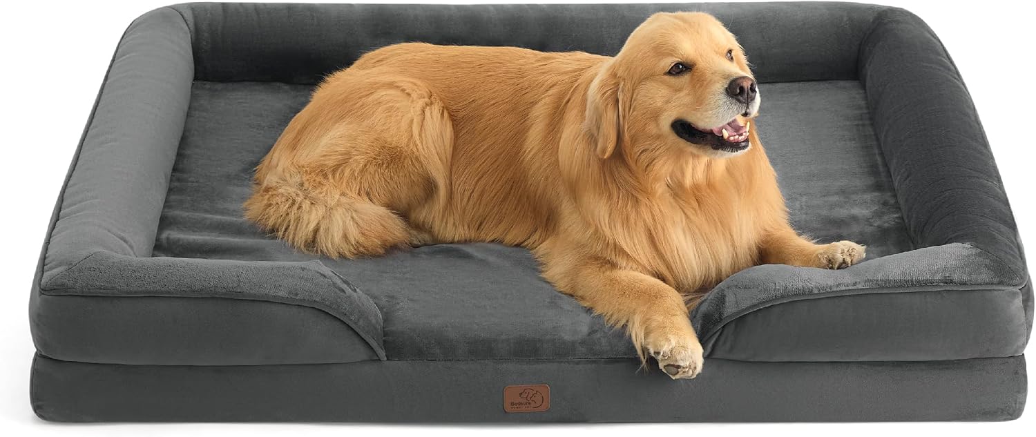 Bedsure XXL Orthopedic Dog Bed for Extra Large Dogs - Washable Giant Dog Cat Bed Waterproof, Comfort Dogs Couch Sofa with Washable Removable Cover, Pet Bed with Nonskid Bottom, Dark Grey, 52'