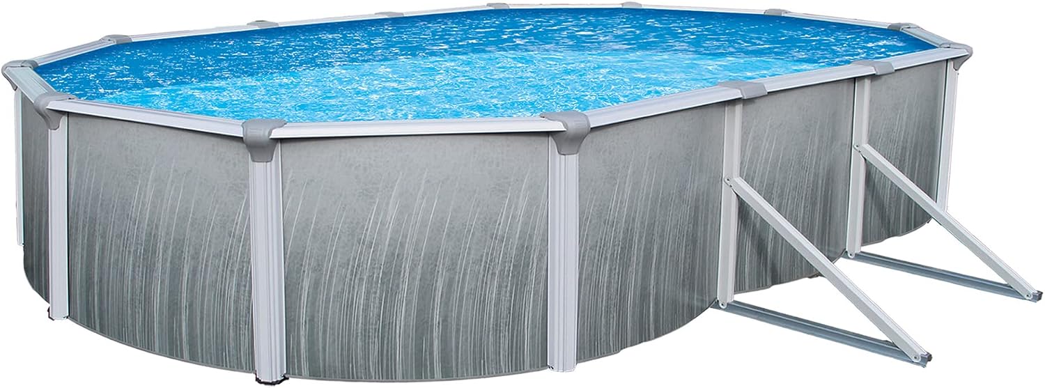 Martinique 12-ft x 24-ft Oval 52-in Deep 7-in Top Rail Metal Wall Swimming Pool Package