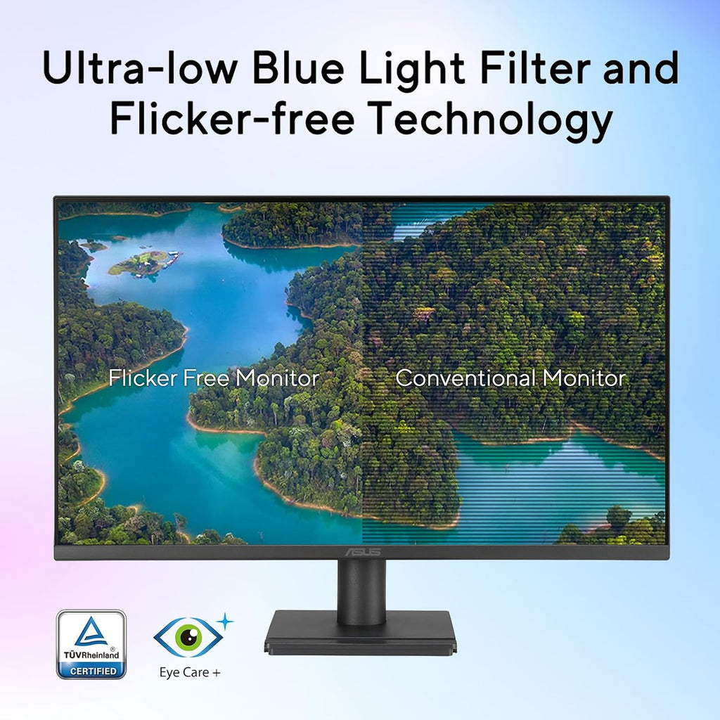 ASUS 27' FHD Monitor, 1080P IPS Display, 120Hz Refresh Rate, 1ms MPRT, Adaptive-Sync, Eye Care Technology, Frameless, HDMI VGA, VESA Mountable for Office and Gaming