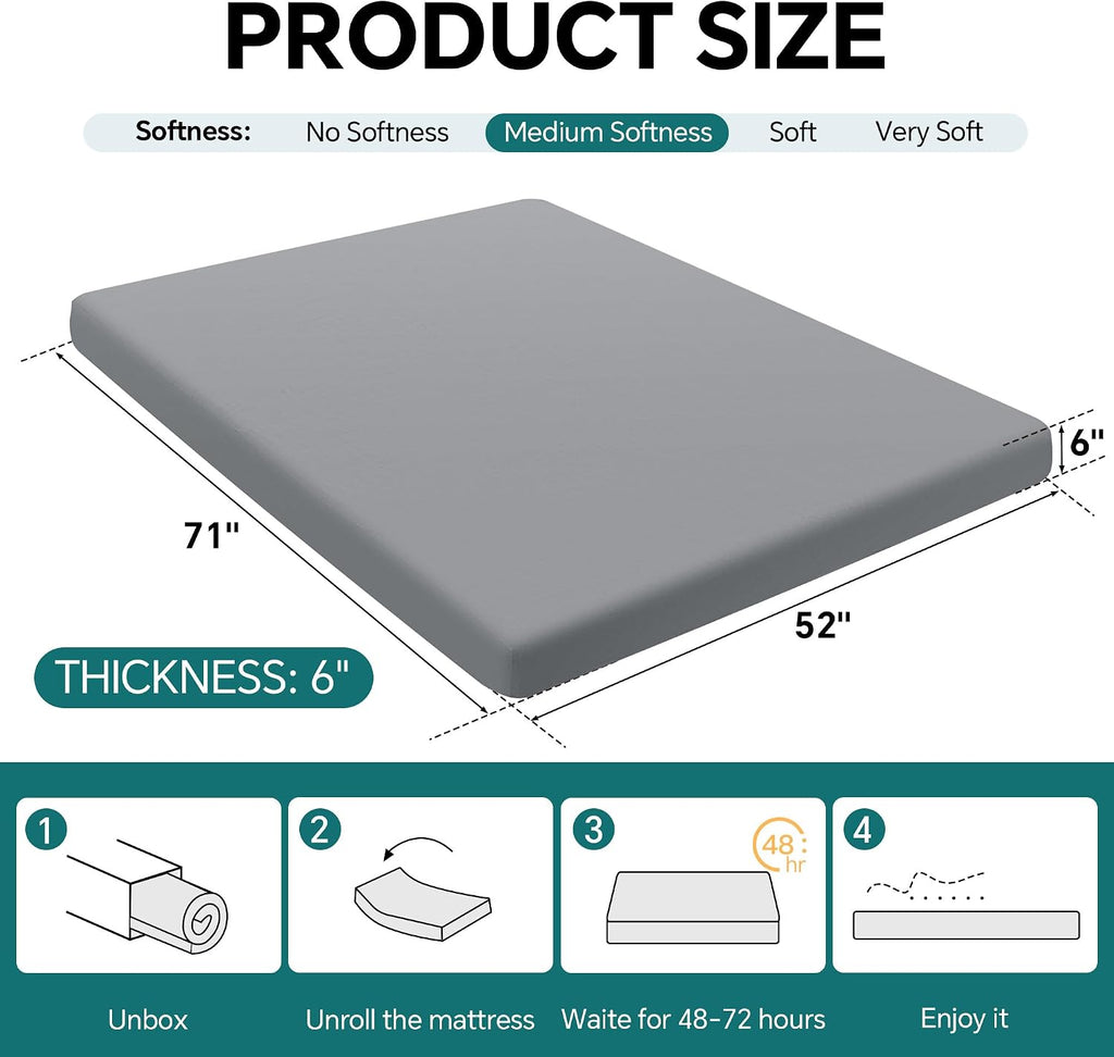 HOMBYS Memory Foam Futon Mattress, Foldable Sofa Bed Mattress with Removable Cover, Medium Firm Support, Fits Most Futon Frames (Full)