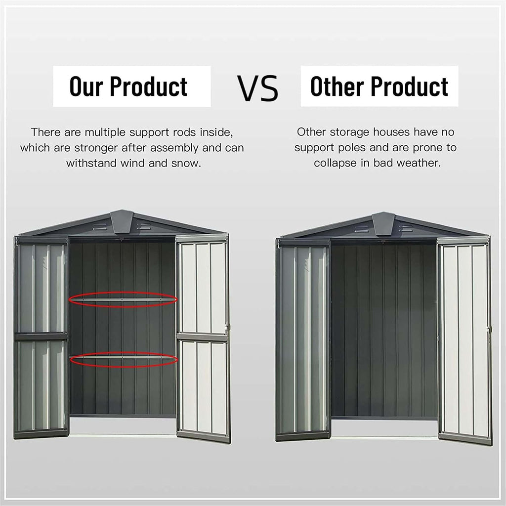 Small Outdoor Storage Shed 5.7x3ft Galvanized Steel, Large Capacity Garden Tool Shed with Gable Roof & Lockable Double Doors - Utility Shed for Patio, Backyard, Lawn (Dark Gray)