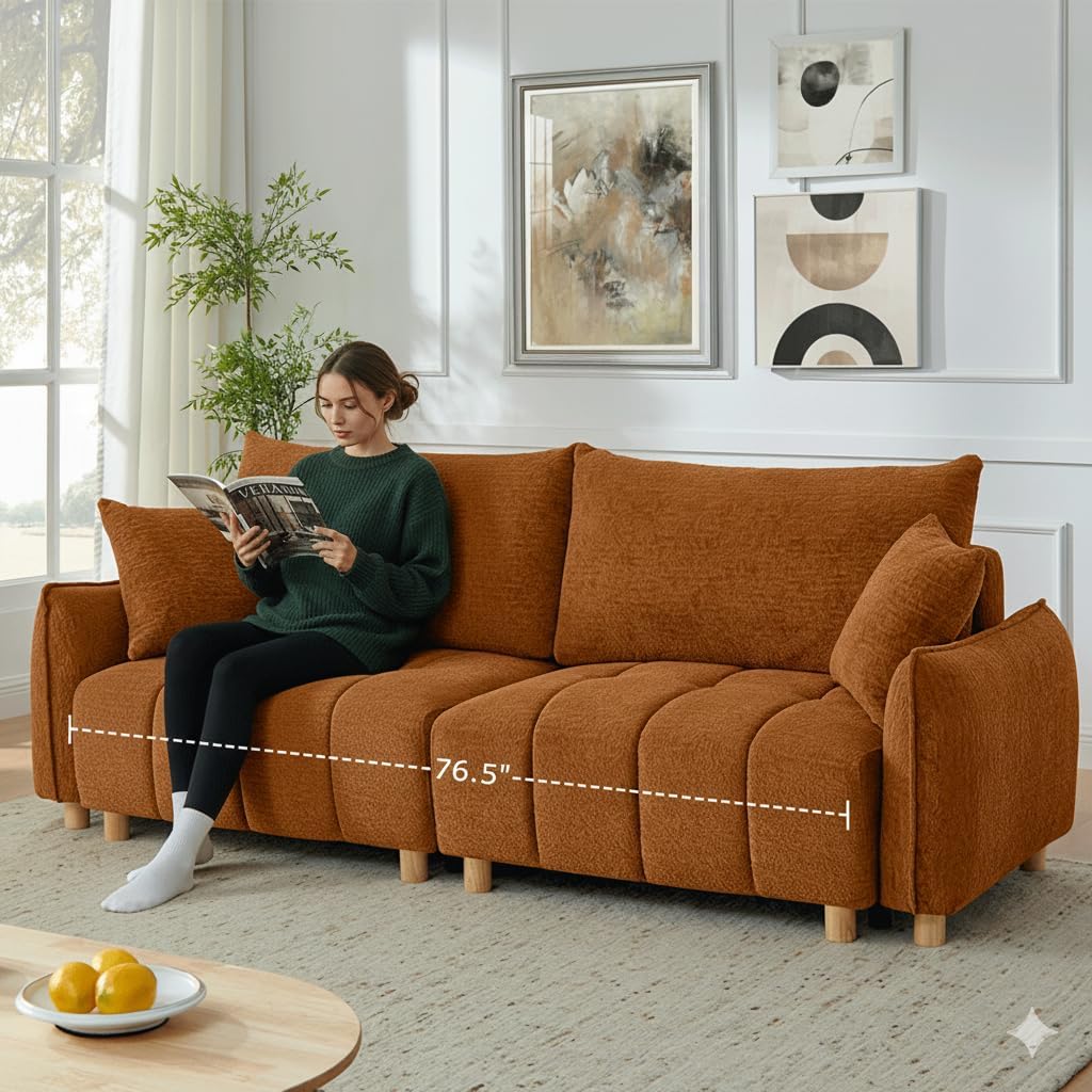 Mofolit Sleeper Sofa Bed Convertible Couch with Storage in Chenille Fabric Loveseat for Living Room Apartment and Small Spaces (Orange)