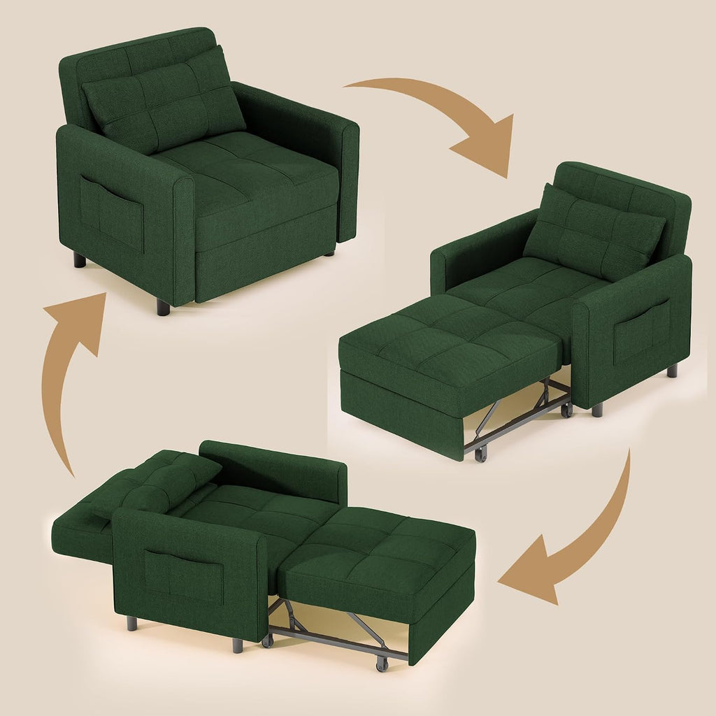 Gizoon Sofa Bed Chair 3 in 1 Convertible, Pullout Single Sleeper Chair Bed with Adjustable Backrest, Spacious Multifunctional Sofa Couches for Living Room, Bedroom, Apartment