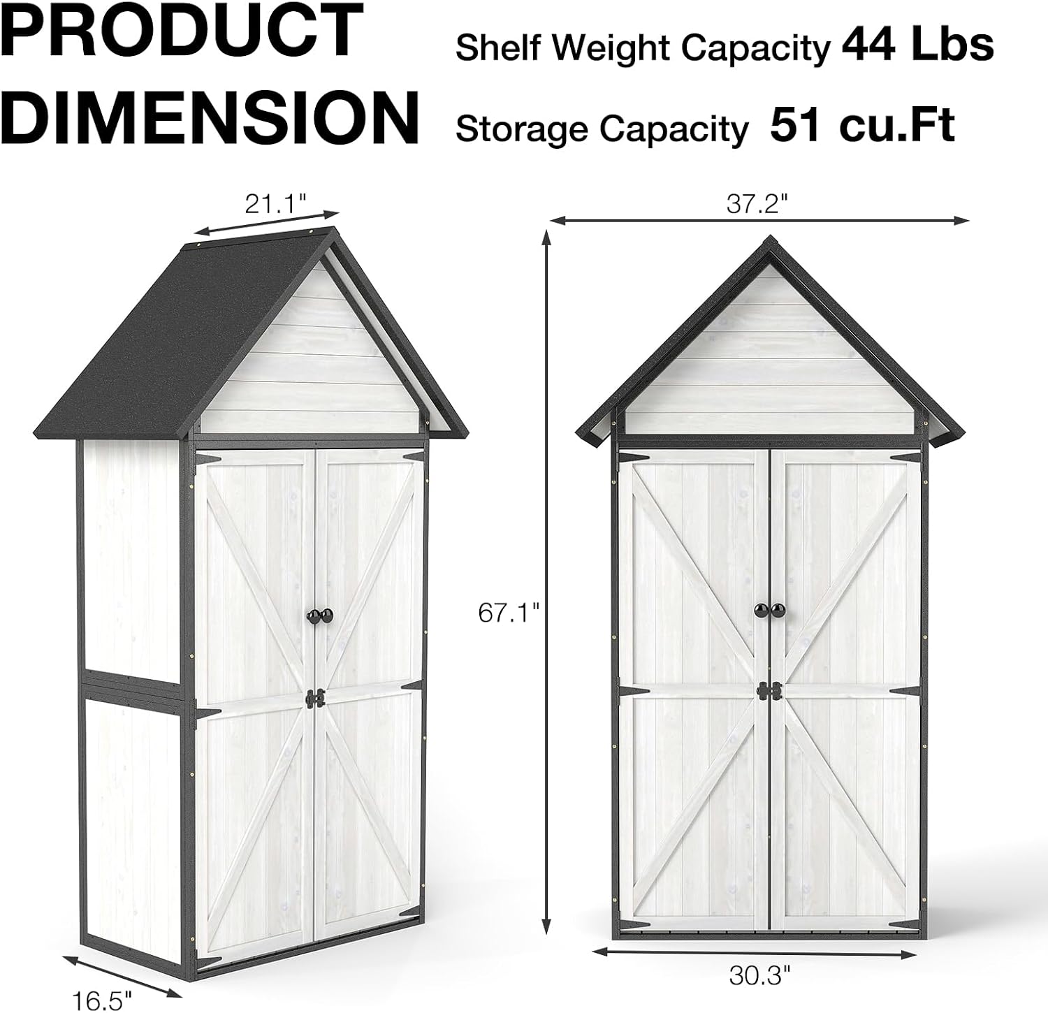 Outdoor Storage Shed with Sloped Roof - Heavy-Duty Metal & Wood Garden Cabinet, Adjustable Shelves, Large Capacity Waterproof Design for Patio, Garage, Backyard (Off White)