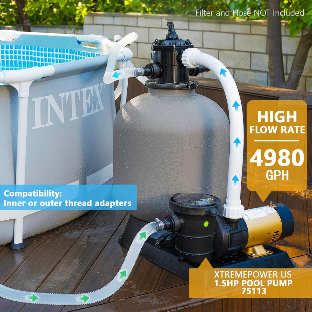 XtremepowerUS 1.5HP Variable 2-Speed Above Ground Swimming Pool Pump High Flow Swimming Pump Strainer with 1.5' Inch Slip On Fitting Adapter For Aboveground Pool