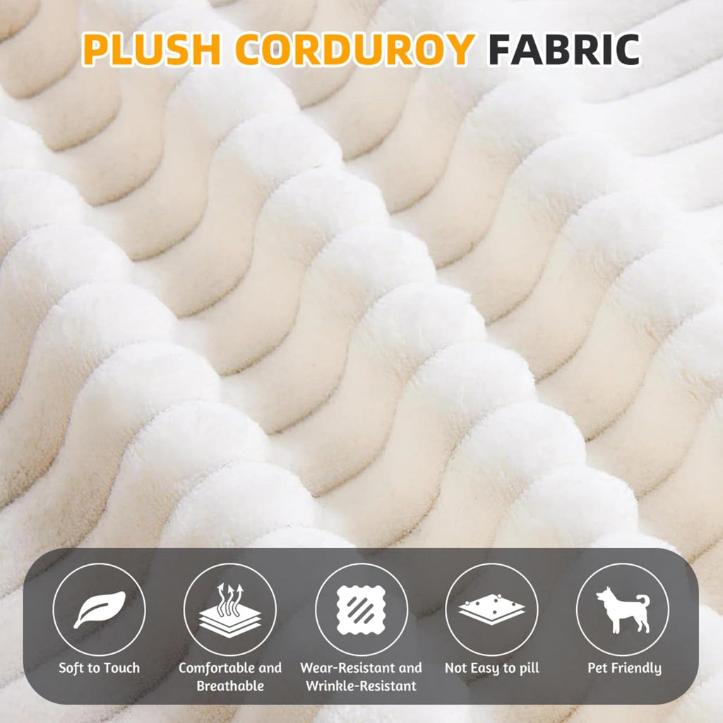 80-inch Folding futon Sofa Bed, Full-Size Convertible Sleeper Couch Bed, Memory Sponge Double Sofa with Comfortable Mattress, Suitable for Living Room (Beige Sofa Set, 80'' inches+blanket)
