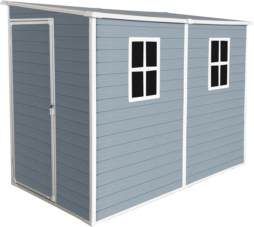 Ball & Cast 8x4 FT Resin Outdoor Storage Shed with Waterproof Floor and 2 Window,Garden Organizer Tool House w/Lockable Doors & Ventilation,Cabinet for Patio,Lawn,Grey