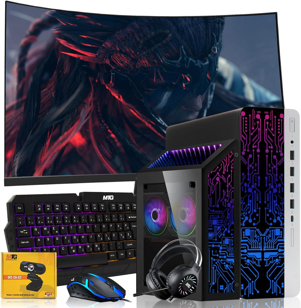 HP G3 Gaming Desktop PC Bundle with Core i7 32GB RAM 1TB SSD 32 inch Curved Monitor RTX 1660s Graphics RGB Keyboard with AI-Enabled Copilot Key Mouse Headphones Webcam Windows 11 (Renewed)