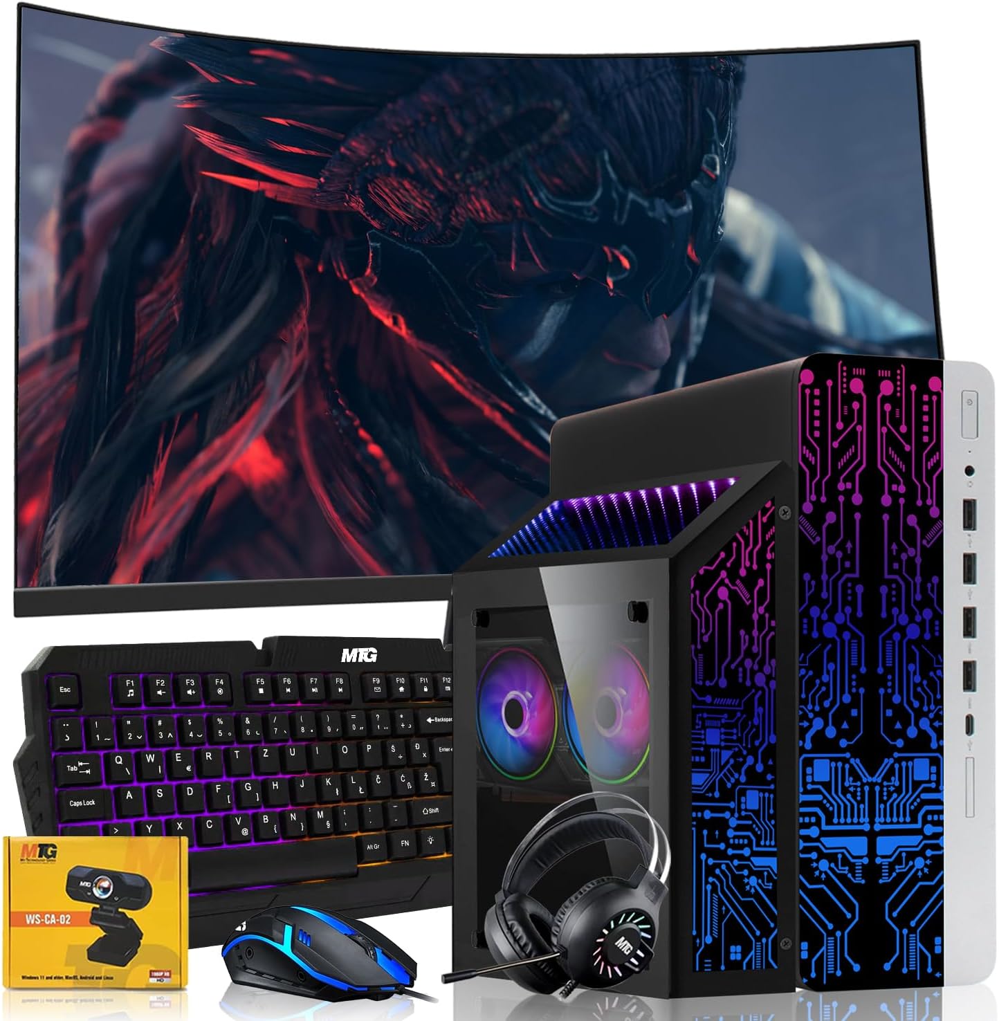 HP G3 Gaming Desktop PC Bundle with Core i7 32GB RAM 1TB SSD 32 inch Curved Monitor RTX 1660s Graphics RGB Keyboard with AI-Enabled Copilot Key Mouse Headphones Webcam Windows 11 (Renewed)