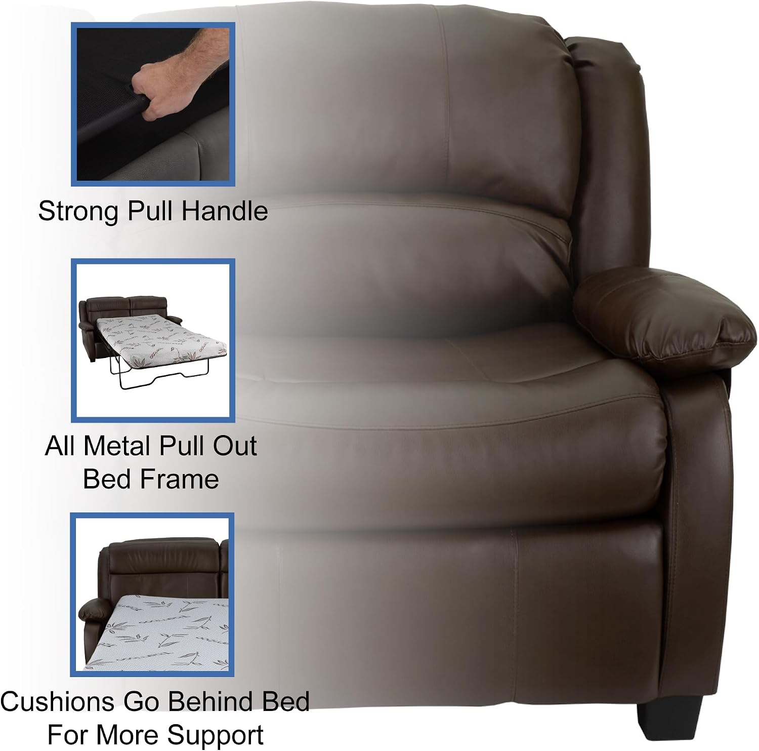 RecPro Charles Collection | 65' RV Hide A Bed Loveseat | Memory Foam Mattress | Pull Out Couch | RV Furniture | Chestnut