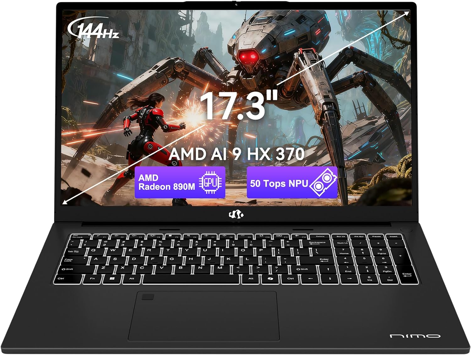 NIMO AI Copilot+ PC Business-Laptop, 17.3' Laptop, AMD Ryzen AI 370(12C/24T, 50 Tops NPU), Radeon 890M, 64GB RAM 2TB SSD, 144Hz, PD 100W USB-C 4.0, AI-PC with Wi-Fi 6E for Working Business Creation