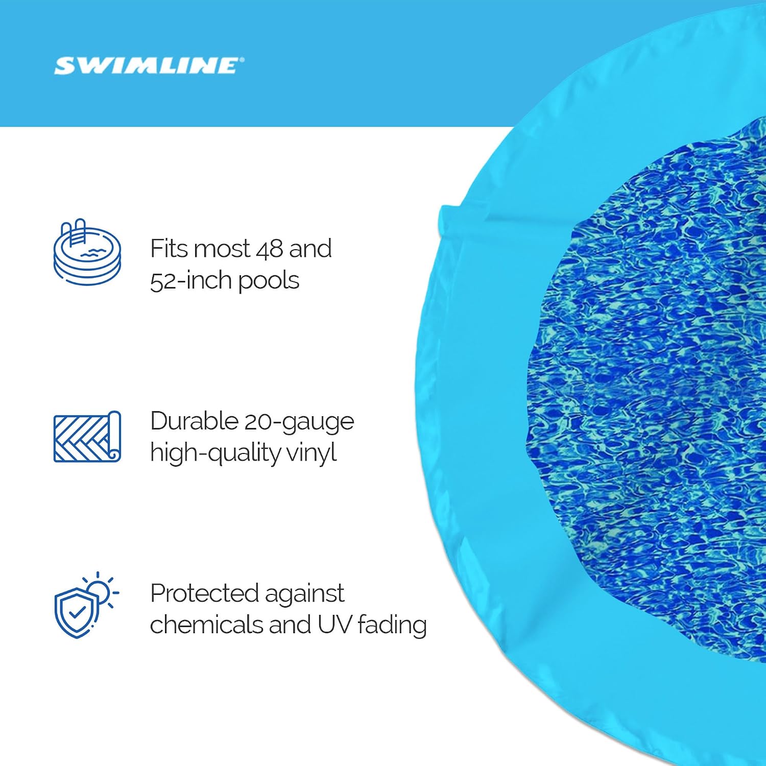 Swimline 21 Foot Round Durable 20 Gauge Vinyl Wall Overlap Pool Cover Liner for 48 and 52 Inch Above Ground Swimming Pools, Blue