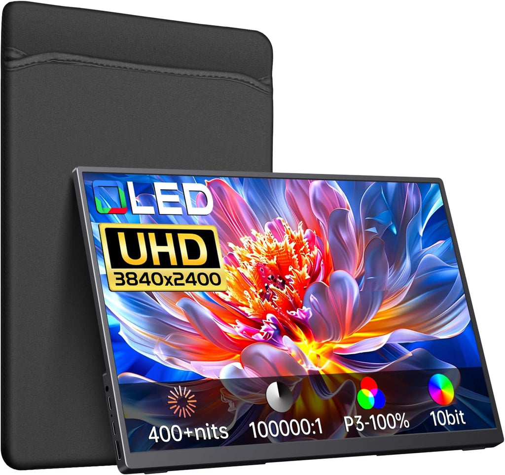 4K Portable Monitor OLED 3840×2400p, 14' Ultra Slim Travel Monitor, 400+ Nits |100% DCI-P3 | 1000000:1 Contrast, HDMI USB C External Screen for Laptop Mabook PC