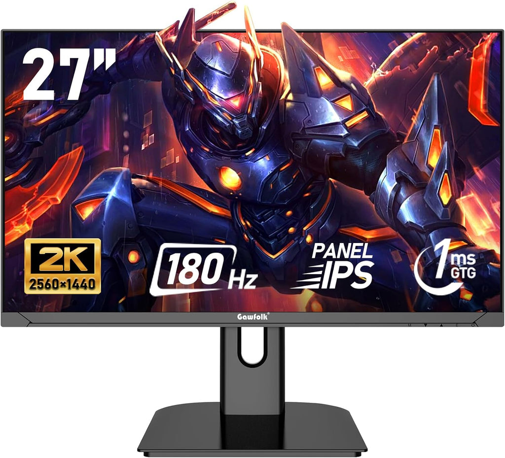 Gawfolk 27 inch 2K QHD(2560×1440) PC Screen, 180Hz Gaming Monitor, 1ms Without Bezel, FreeSync,100% sRGB, 178° Wide Viewing Angle, HDMI2.0 & DisplayPort 1.4, 75 * 75MM Wall Mount Compatible- Black