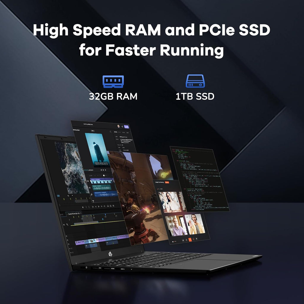 NIMO 15.6' FHD lPS-Business-Laptop, 8 Cores Intel i5-12450H 32GB RAM 1TB SSD (Beat i7-11800H, Up to 4.4 GHz) Student Computer with 100W Type-C Fingerprint Backlit Keyboard WiFi-6 Numpad Win 11