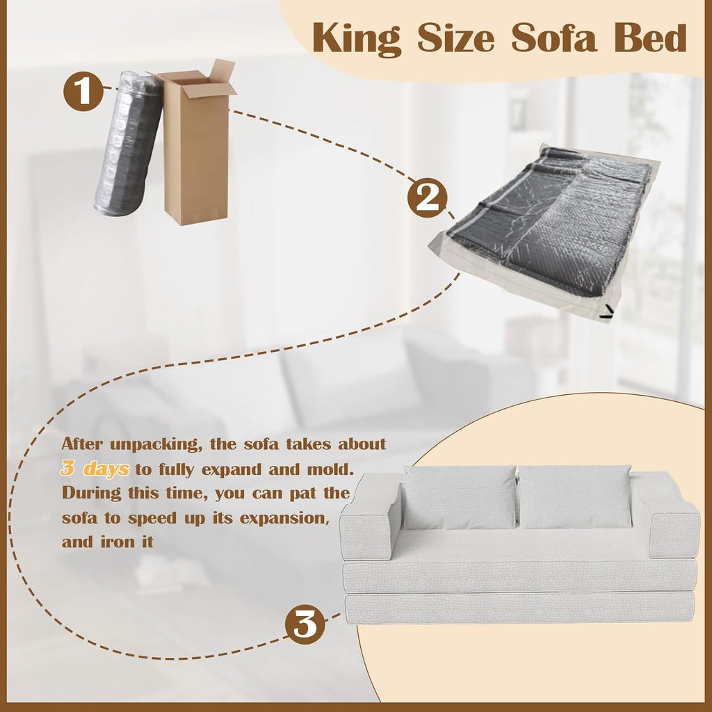 80' Convertible Folding Sofa Bed, 4-in-1 DIY Combination Fold Out Sleeper Sofa Bed King Size, Loveseat sleeper Couch w/ Removable Armrests, Chenille Floor Couch, Small couches for small spaces (Beige)