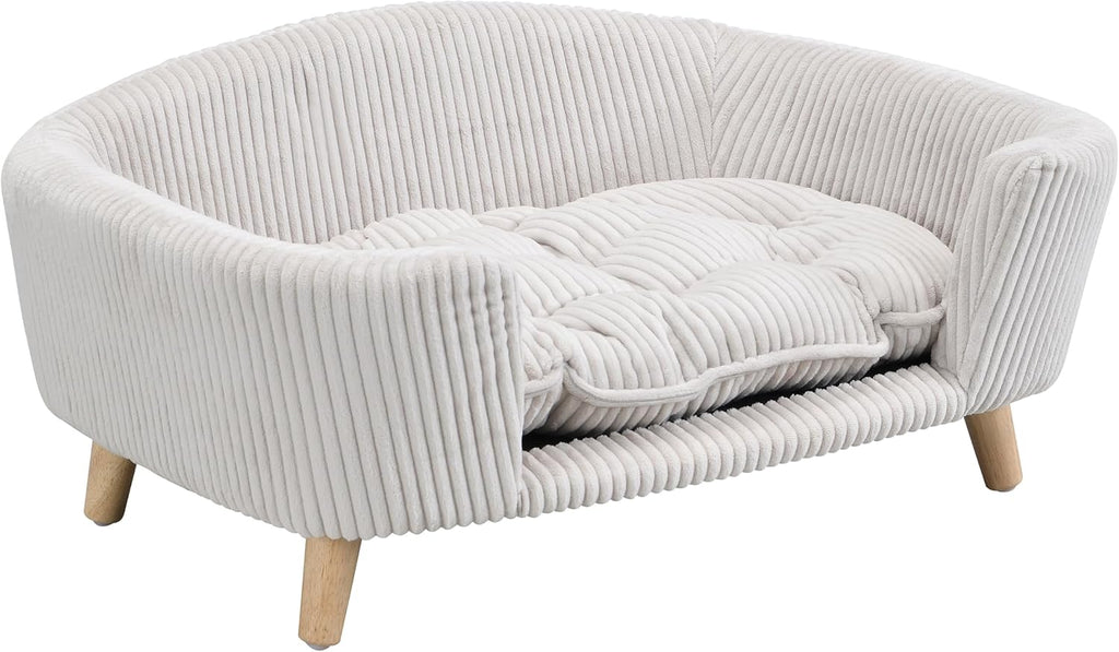 Christopher Knight Home Elroy Orthopedic Dog Bed, Elevated Dog Sofa Bed for Small Dog, Supportive Foam Pet Couch Bed with Wooden Legs, Modern Pet Sofa Bed, Light Beige