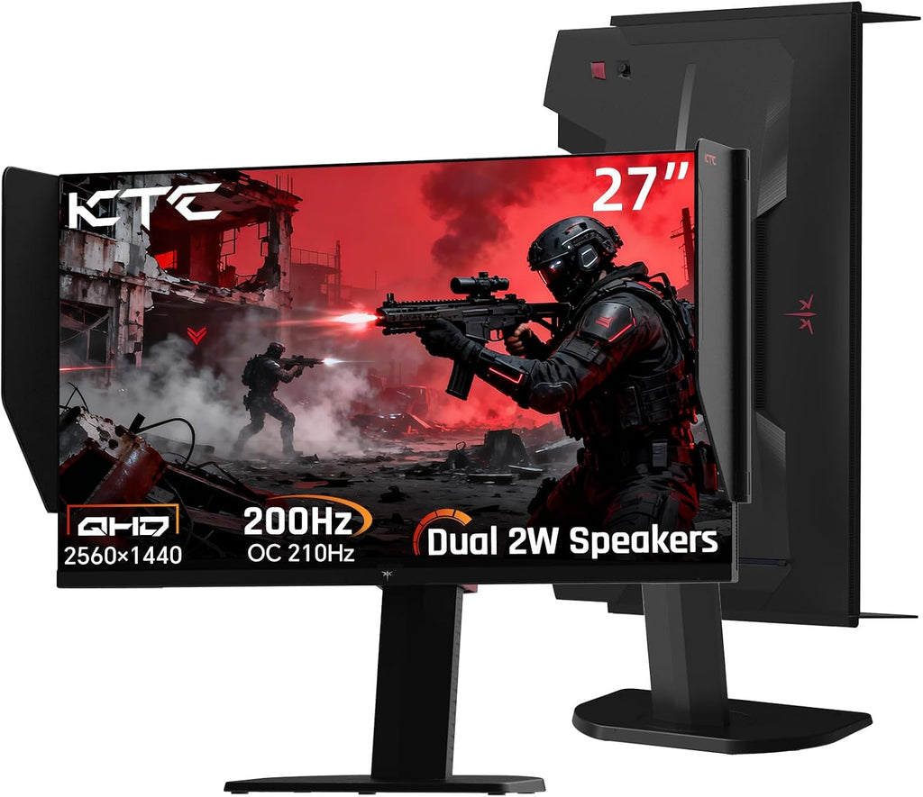 KTC 27M1 27 Inch Gaming Monitor, 1440P Monitor with Speakers Built in, 210Hz Monitors with Shielding Hood, Fast IPS, Adaptive Sync, 130%sRGB, 1MS(MPRT), VESA Mount, Tilt/Swivel/Pivot/Height Adjustment