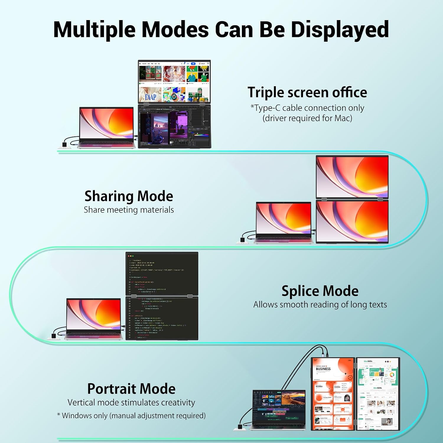 InnoView 18.5' 100Hz Dual Portable Monitor Built-in Speakers 115% sRGB 315°Adjustable Dual Stacked Folding Monitor (Wins/Mac) 1080P Laptop Screen Extender for Laptop(No Driver Needed)