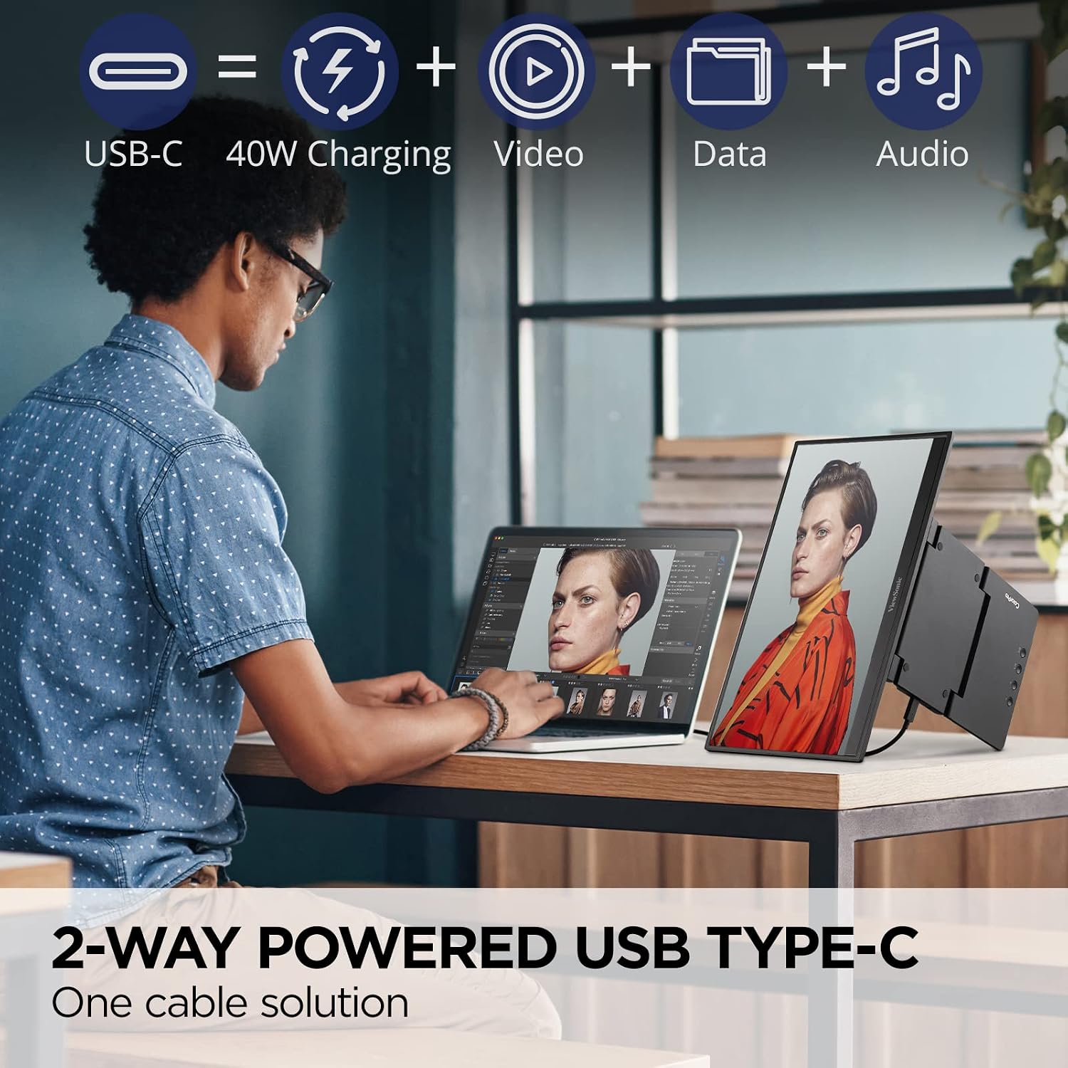 ViewSonic VP16-OLED 15.6' Portable 1080p OLED Monitor with 60W USB-C and mini-HDMI, and Ergonomic Stand(Renewed)