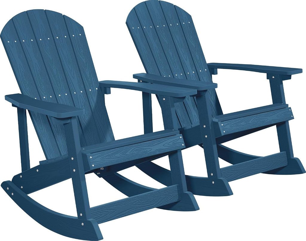 YEFU Outdoor Rocking Chair Set of 2,Adirondack Rocking Chair,Patio Rocker Chair with Wide Back,Oversized Rocker Chair Look Like Real Wood, for Lawn, Porch, Backyard, Indoor and Garden(Navy Blue)