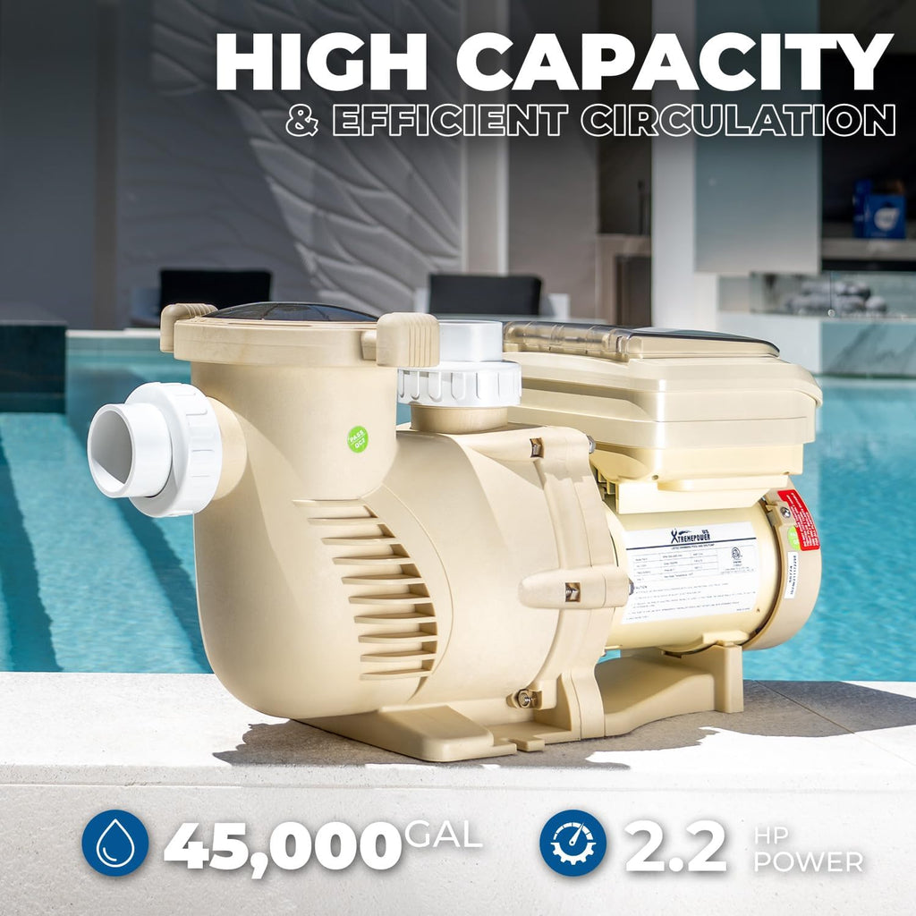 XtremepowerUS 2HP SuperFlow Variable Speed Swimming Pool Pump 230V, InGround 7,860 GPH 1.5' 2' Fitting Adapter, Self Priming Compatible EC-342001 Max 2.2HP