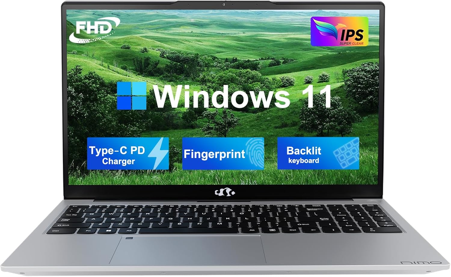 NIMO 15.6 FHD Student Laptop, Intel Pentium Quad-Core N100(Beat to i3-1115G4, Up to 3.4GHz), 8GB RAM, 256GB SSD, 2 Years Warranty, Type-C 65W Adapter, Backlit Keyboard, Fingerprint, WiFi 6, Silver