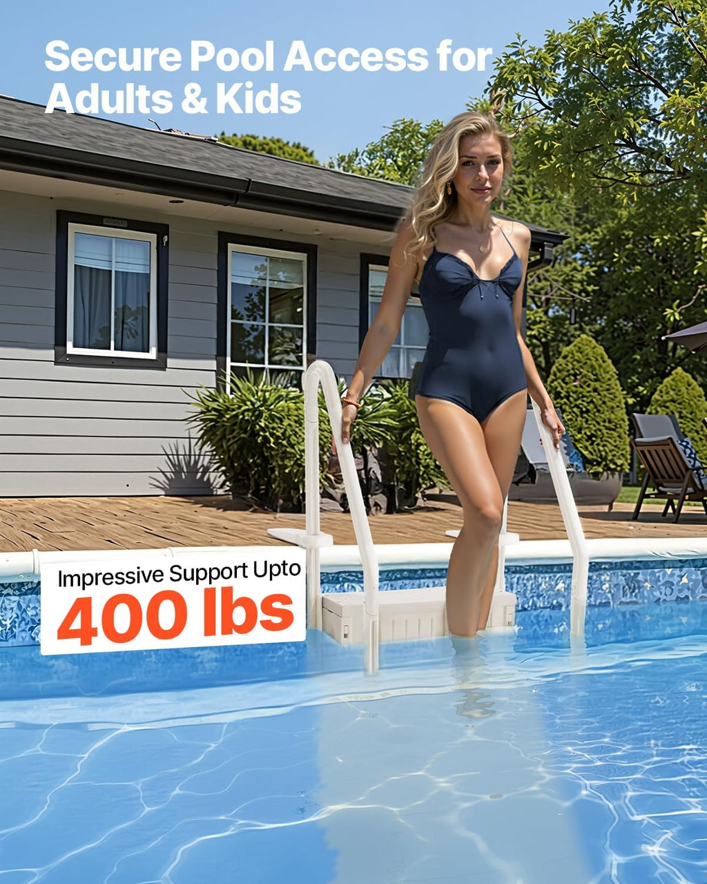 VEVOR Swimming Pool Ladder, 4-Step Double Handrails Stairs with Non-Slip Heavy Duty Steps, Max Load Capacity 400 lbs, for 48-54 in Inground & Above-Ground Pools of Any Decking Surface, Milk White