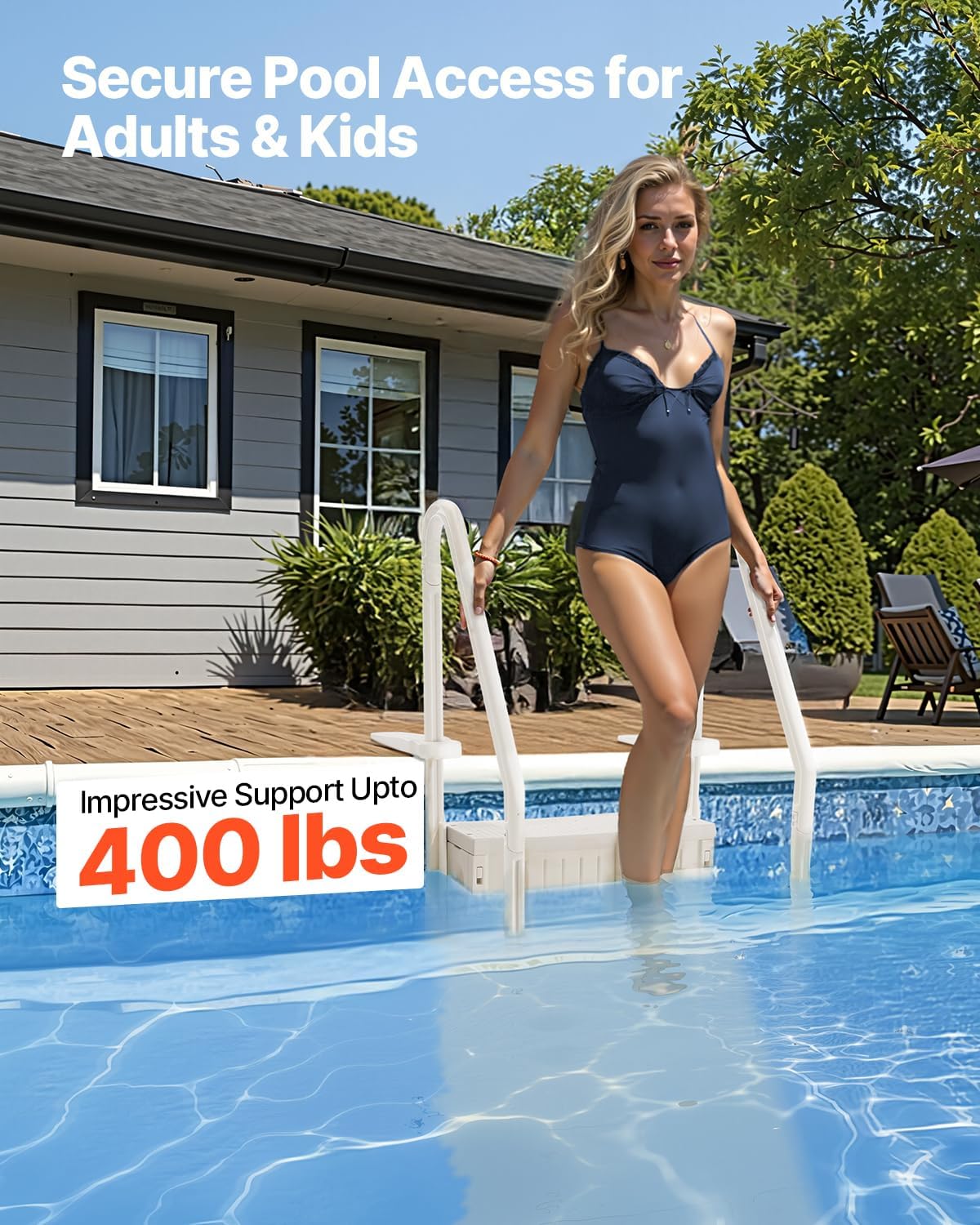 VEVOR Swimming Pool Ladder, 4-Step Double Handrails Stairs with Non-Slip Heavy Duty Steps, Max Load Capacity 400 lbs, for 48-54 in Inground & Above-Ground Pools of Any Decking Surface, Milk White