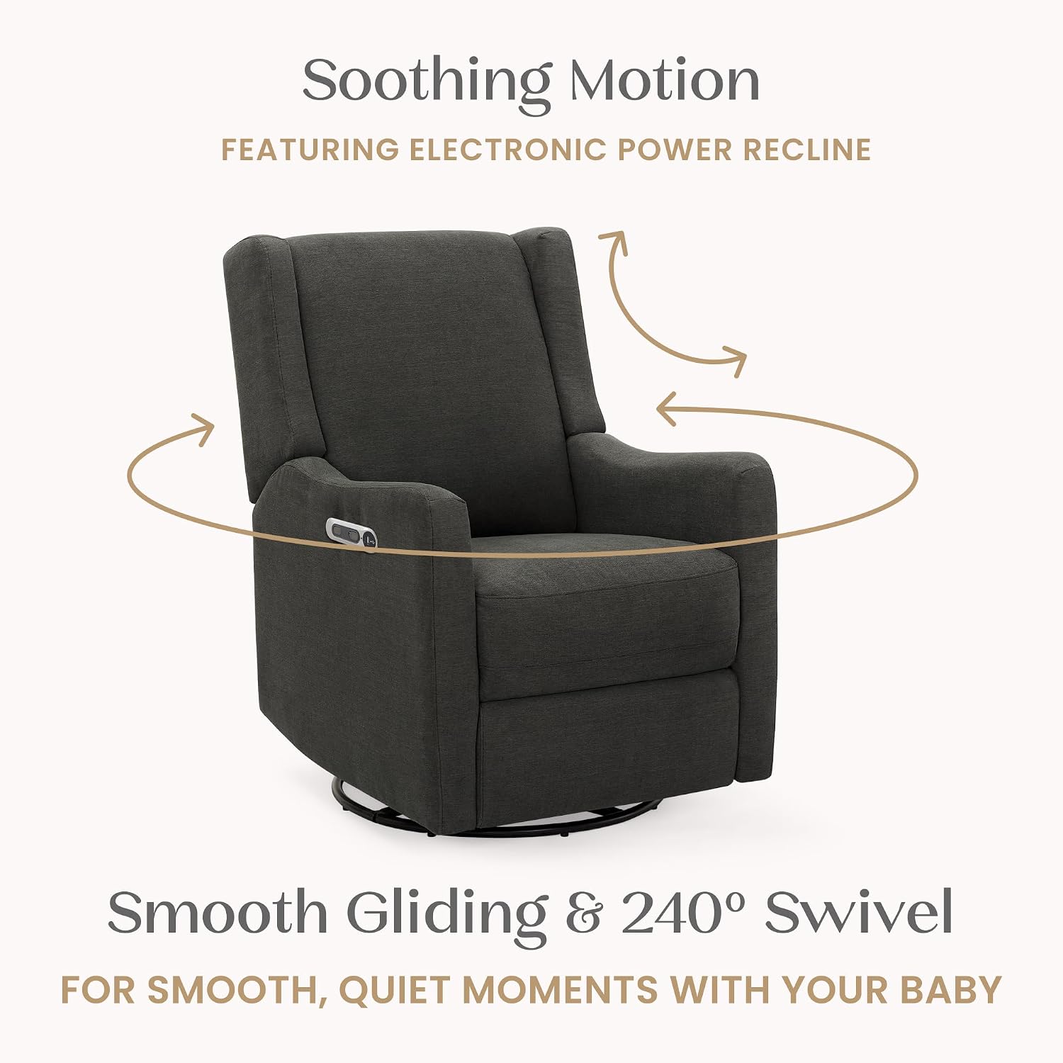 Delta Children Mercer Electronic Power Recliner and Swivel Glider with USB Port in LiveSmart Performance Fabric - Water Repellent & Stain Resistant, Dark Grey