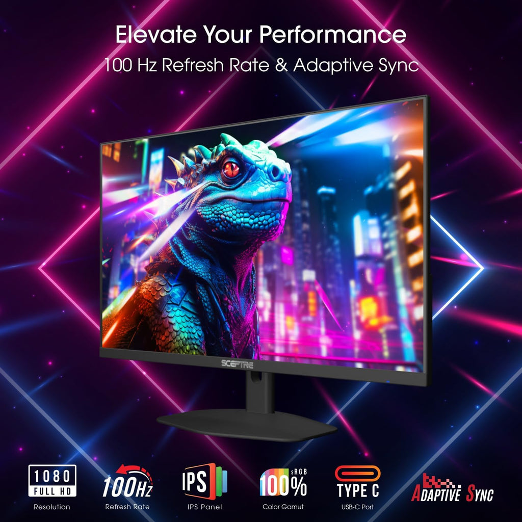 Sceptre 27-inch IPS Prime Eye Care Monitor 100Hz DisplayPort HDMI and USB-C 100% sRGB Build-in Speakers, Machine Black 2025 (E275W-FP100T)