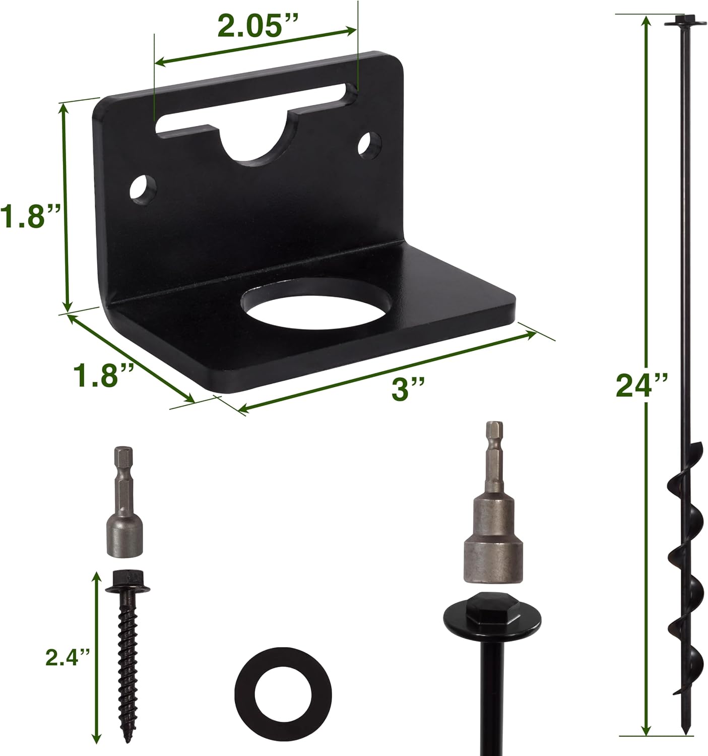 24' Mobile Home Anchors - Ground Anchor Screw in with Brackets and Adapter for Drill - Earth Anchors - Storage Shed and Swing Anchor Kits
