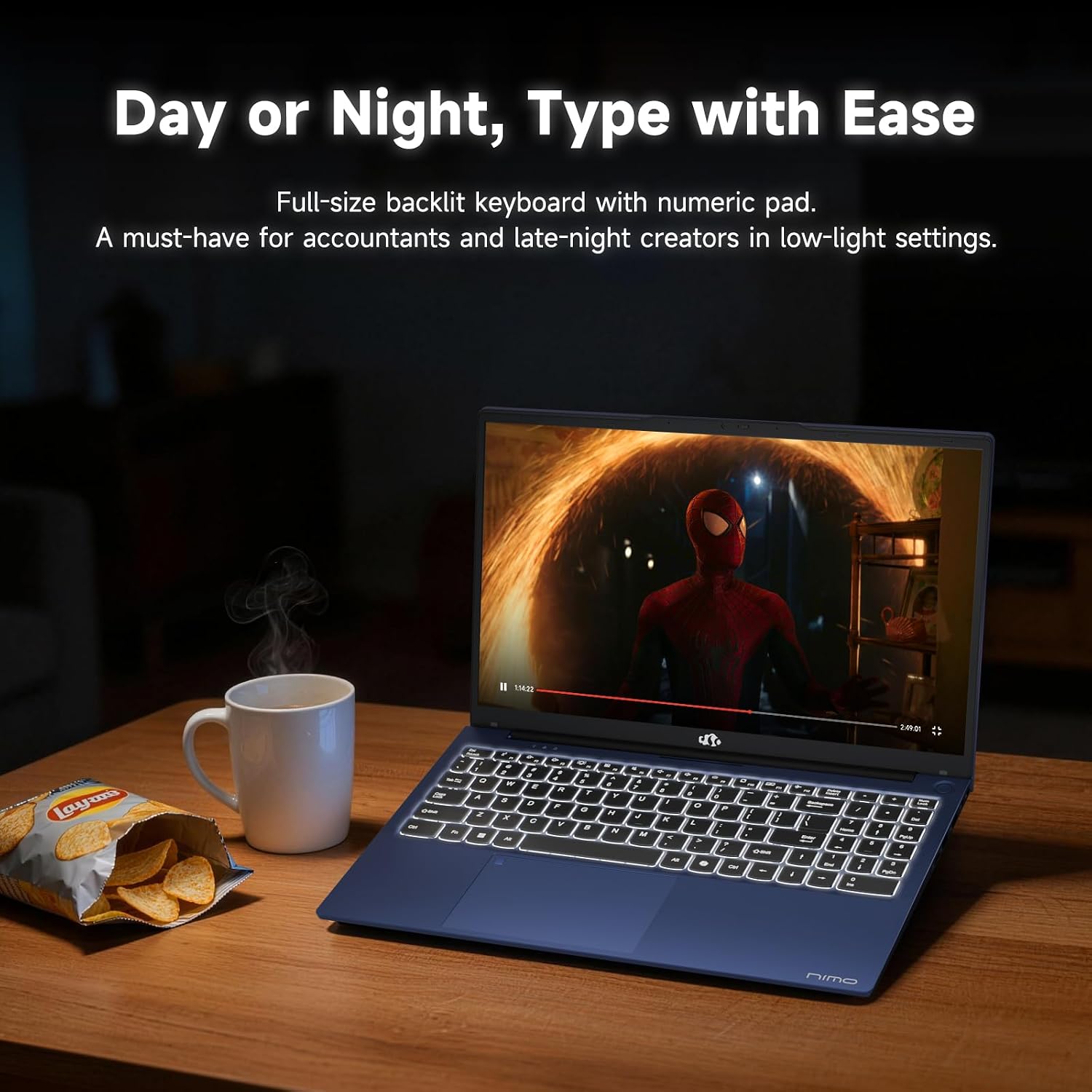 NIMO 15.6' IPS FHD-Student-Laptop, Intel Twin Lake N150 (4 Cores Up to 3.6GHz) with 2-Years-Warranty, 65W Type-C, Fingerprint, Backlit Keyboard, 53.58Wh Battery 16GB RAM 256GB SSD for Office and Home