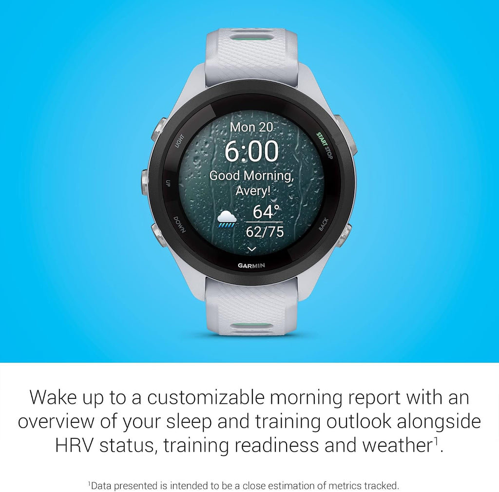 Garmin Forerunner 265S Advanced Multisport Touchscreen Smartwatch, Whitestone, Heart Rate Monitor, Daily Suggested Workouts, Up to 15 Day Battery Life - Signature Charging Bundle