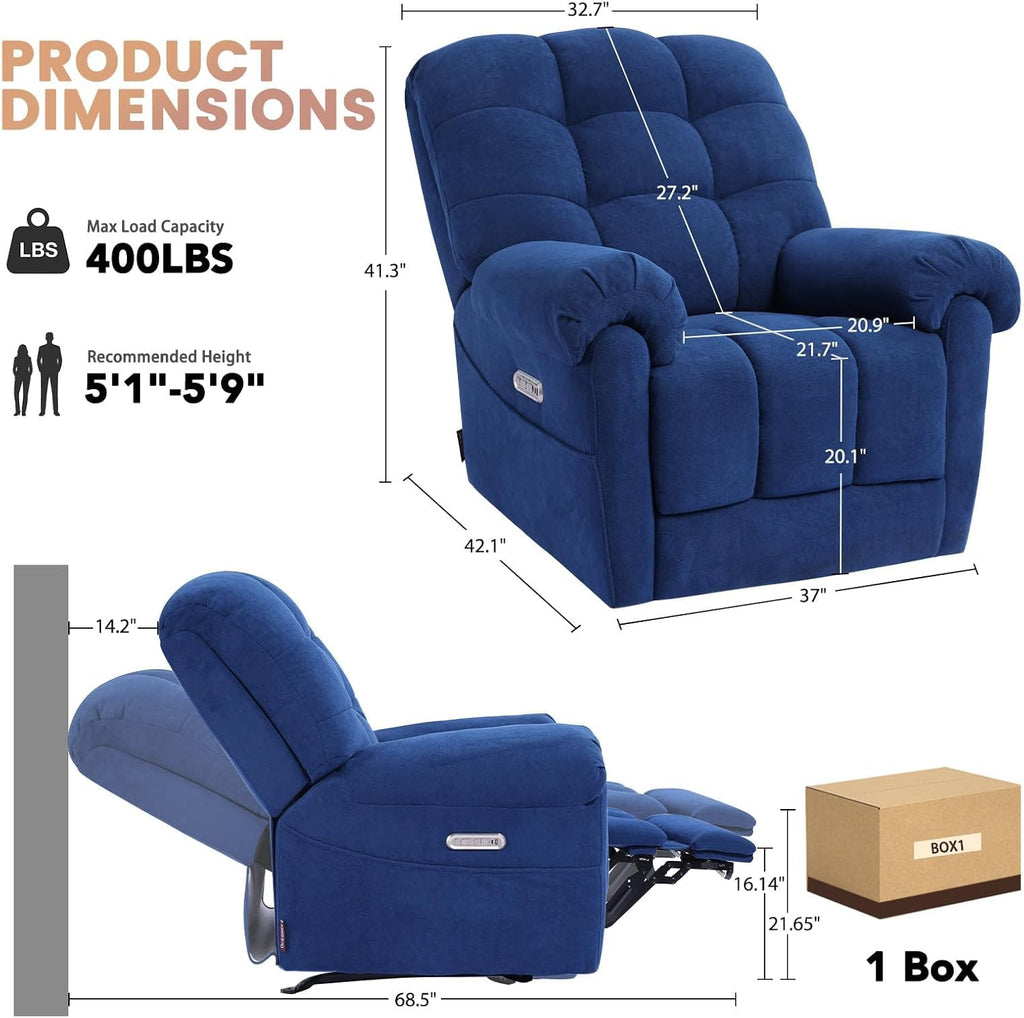 EONIX Power Rocker Recliner Chair, Lazy Boy Recliner Rocking Chair for Adults and Nursery, Electric Recliner Chair with Heat and Massage for Living Room, Bedroom, Study Room, Relaxation, Navy Blue